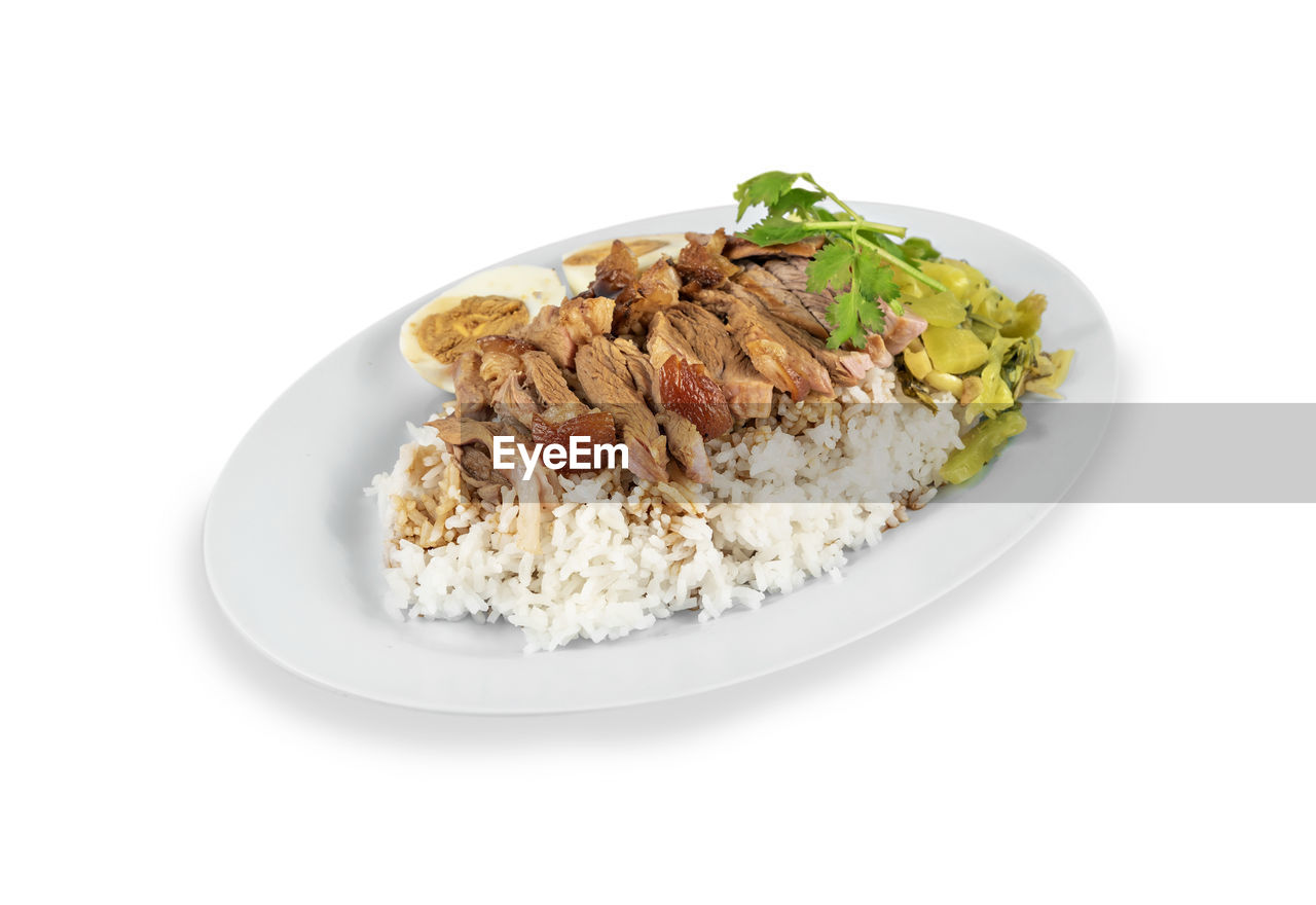 food and drink, food, rice, healthy eating, wellbeing, plate, dish, glutinous rice, white background, freshness, fried rice, jasmine rice, cuisine, rice - food staple, basmati, vegetable, cut out, meal, white rice, meat, studio shot, steamed rice, produce, indoors, no people, fish, pilaf, serving size, dinner, asian food