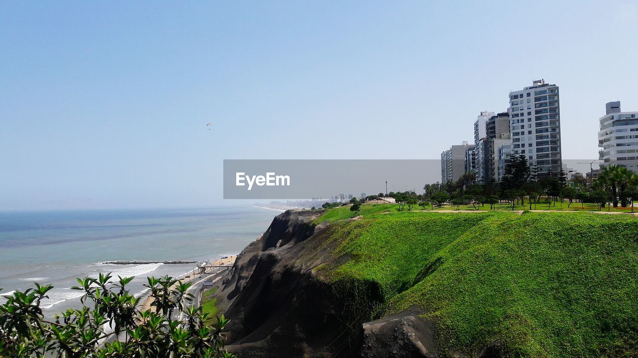 Scenic view of sea against clear sky