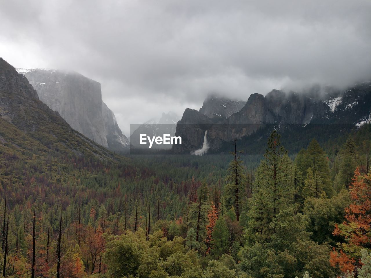 Scenic view of mountains against cloudy sky