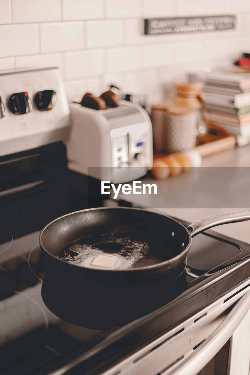 Close-up of cooking pan at home