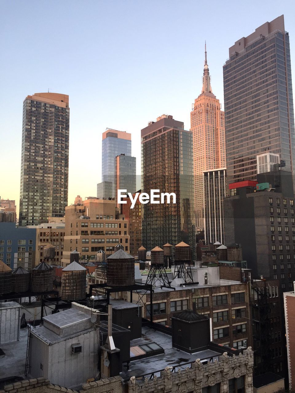 View of cityscape against clear sky