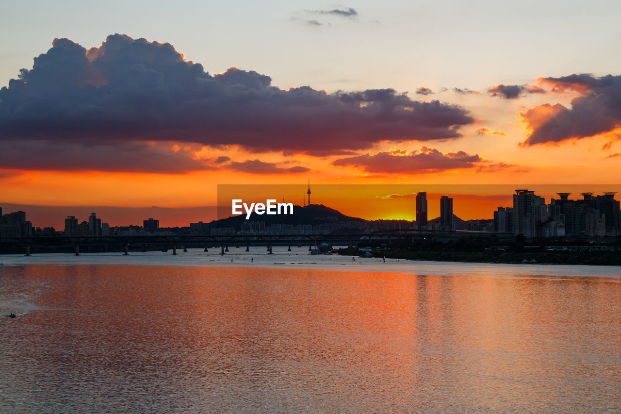 SCENIC VIEW OF SEA AGAINST ORANGE SKY