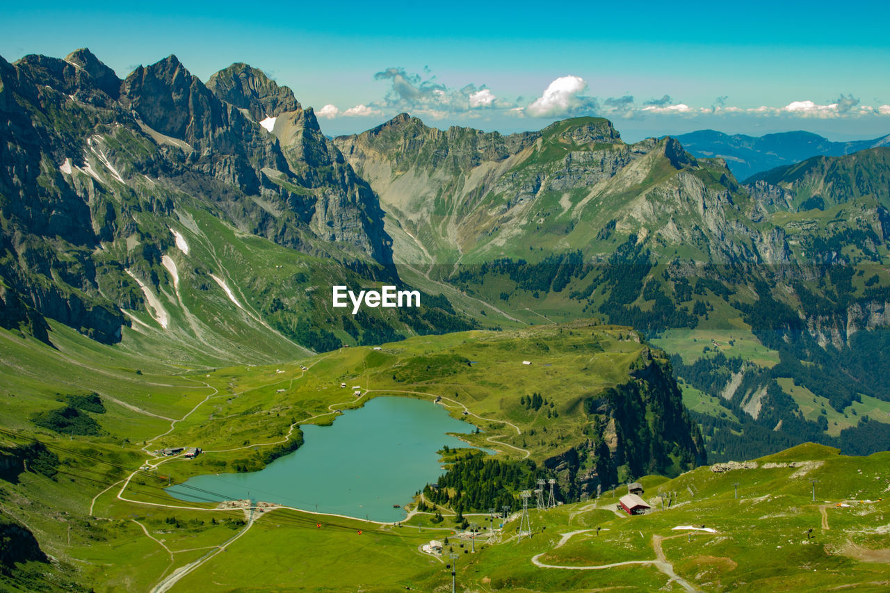 Scenic view of landscape and mountains against sky