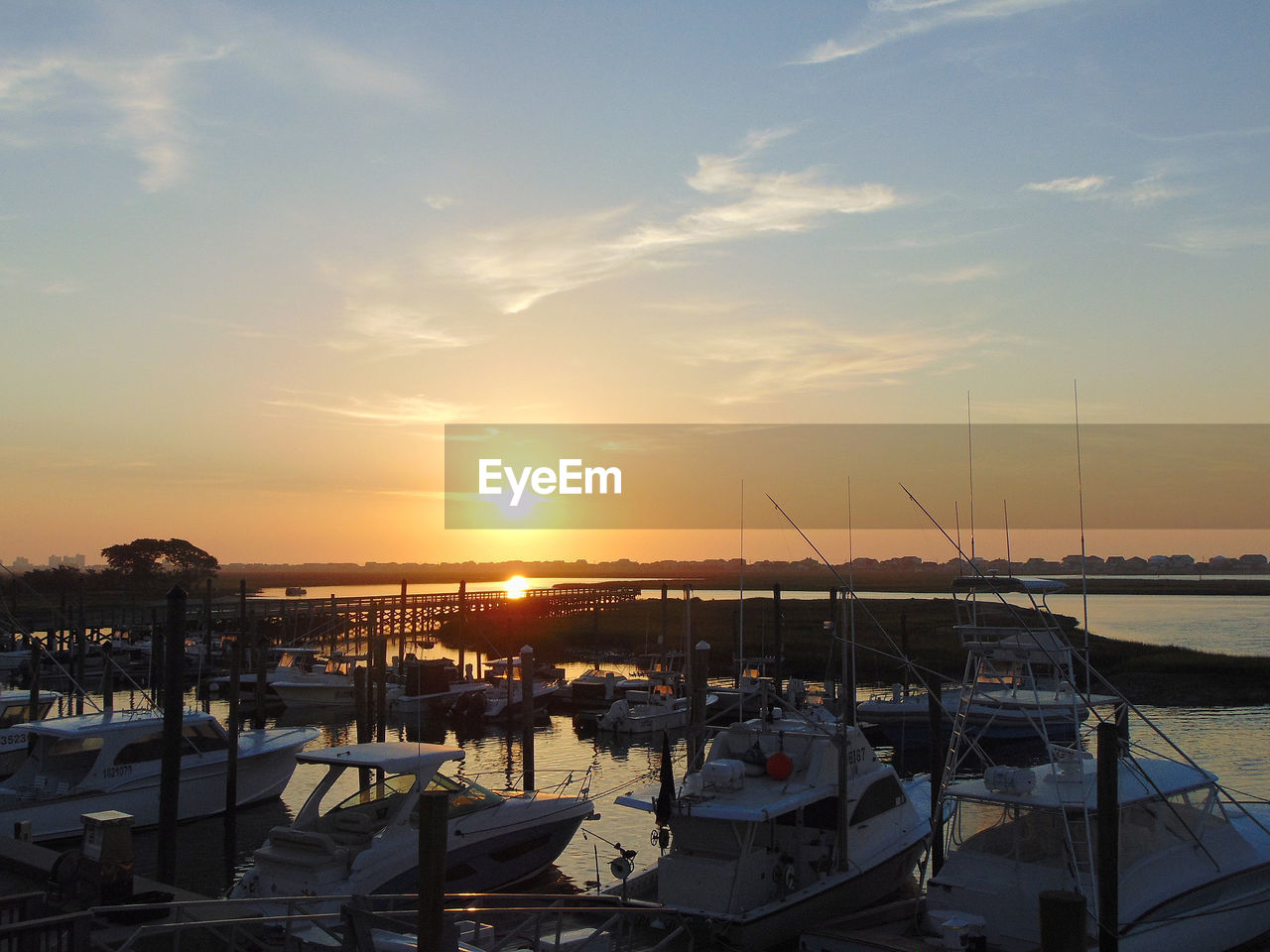 VIEW OF HARBOR AT SUNSET