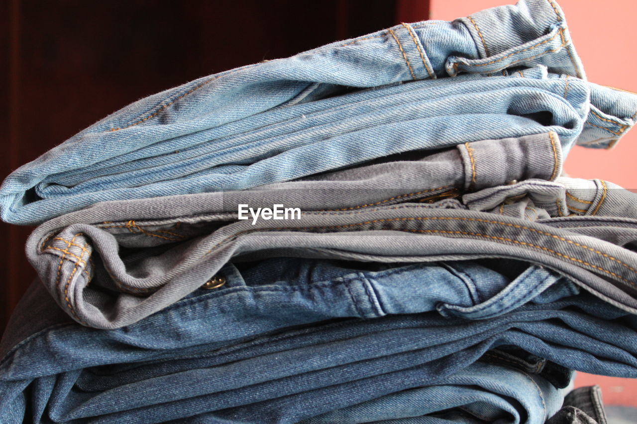 Stack of folded jeans