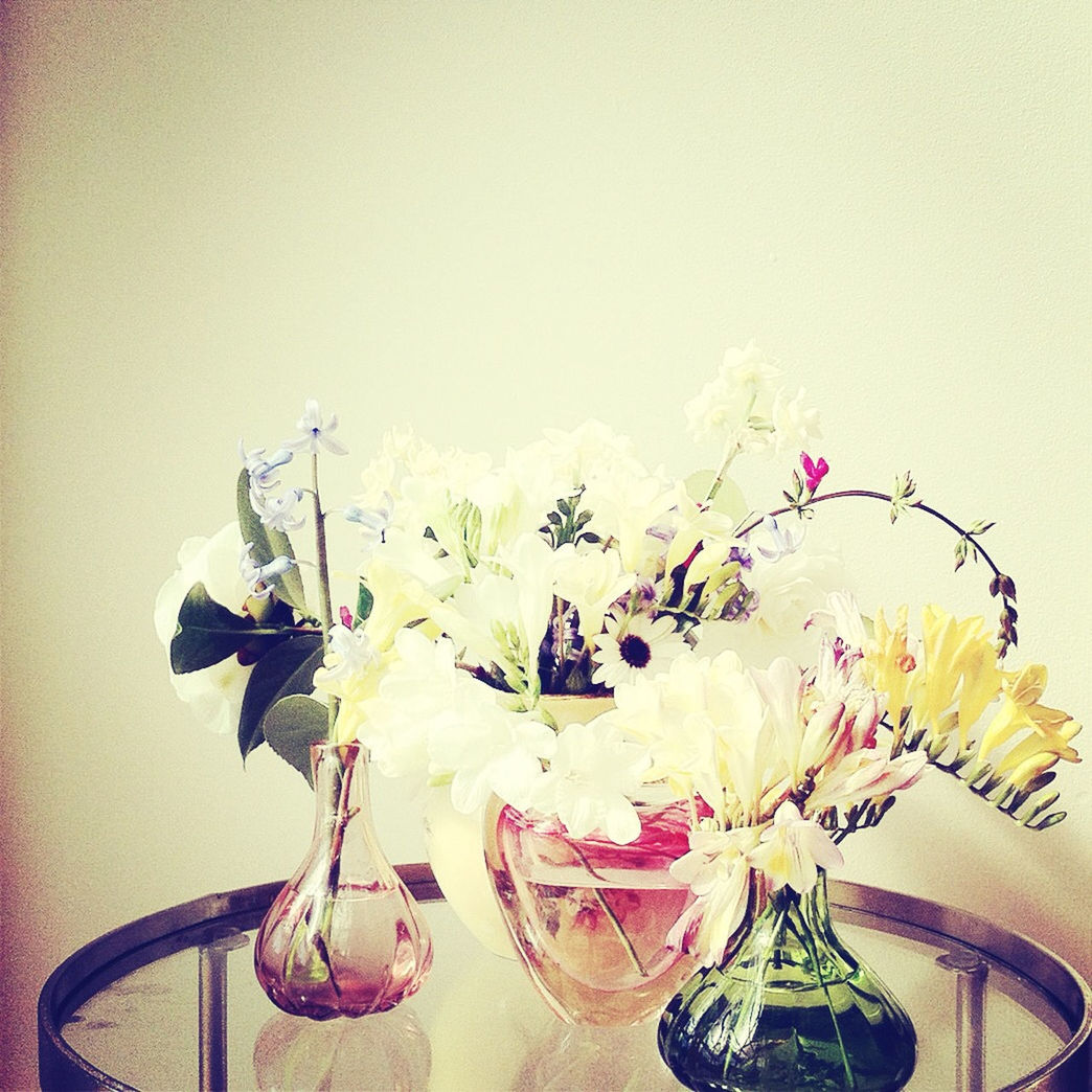 Flower vases on coffee table