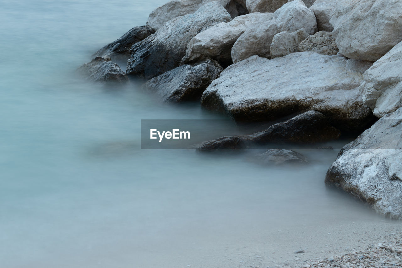 High angle view of rocks on beach