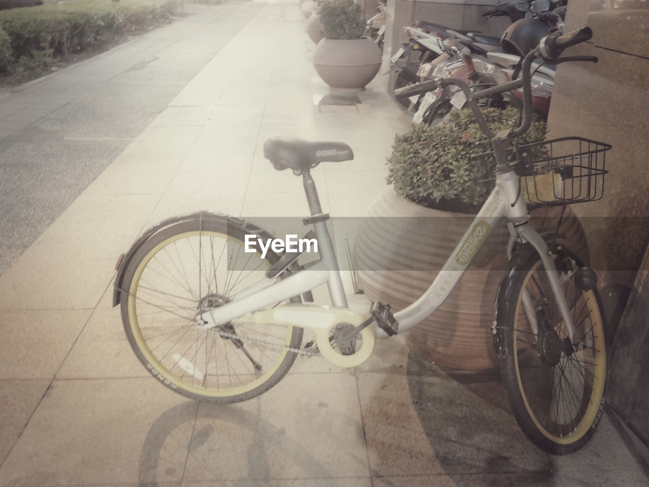 BICYCLES PARKED ON SIDEWALK