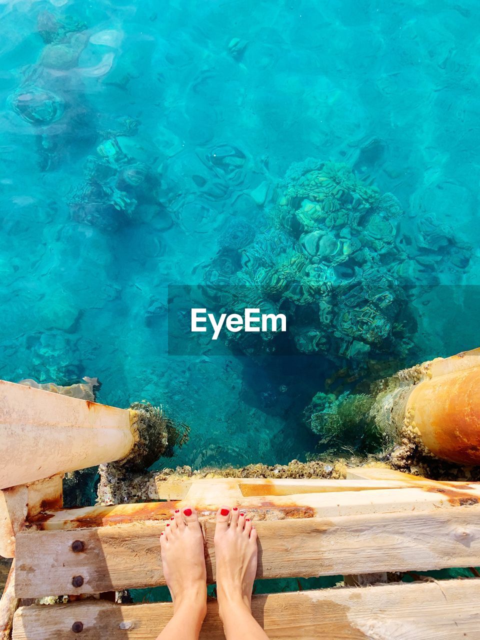 Low section of woman standing on pier over sea