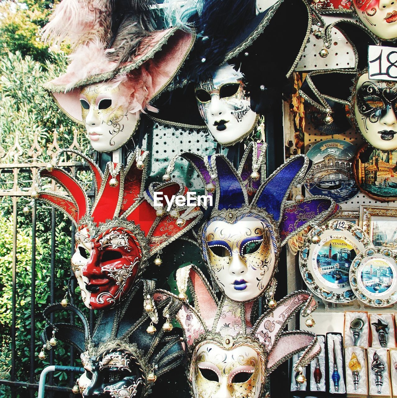 CLOSE-UP OF MASK FOR SALE AT STREET MARKET STALL