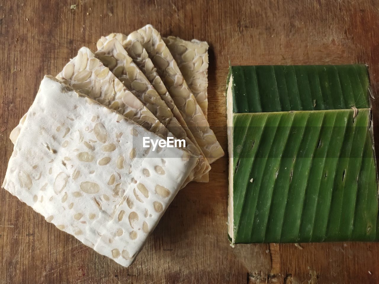 high angle view of food on wooden table