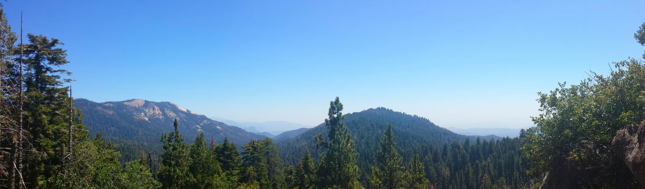 Panoramic view of mountains against clear blue sky