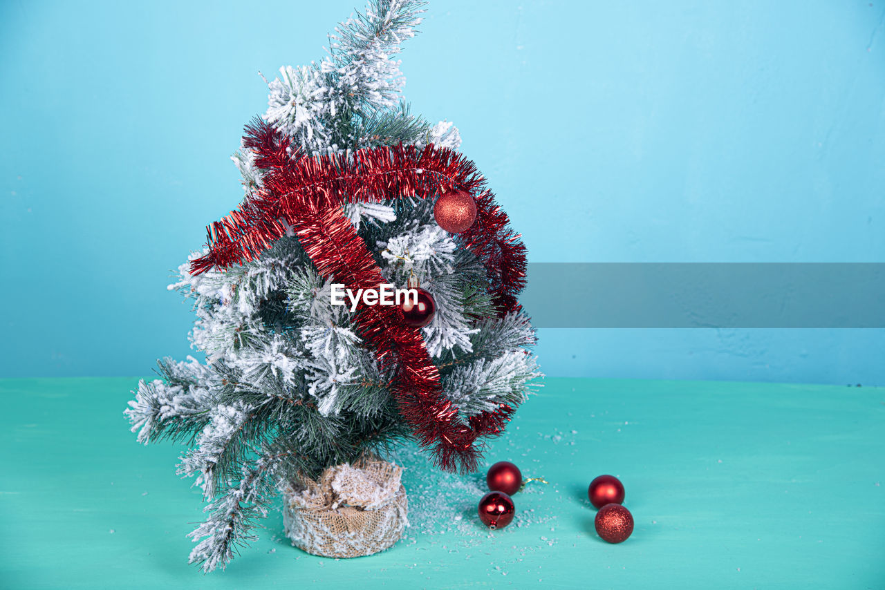 Close-up of christmas decorations on table