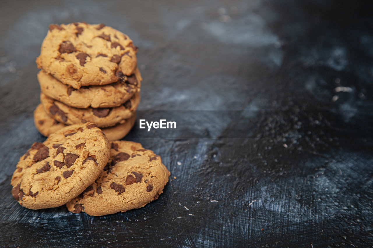 High angle view of cookies on table