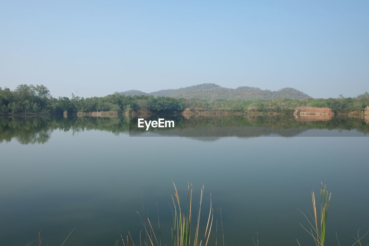 PANORAMIC VIEW OF LAKE AGAINST CLEAR SKY