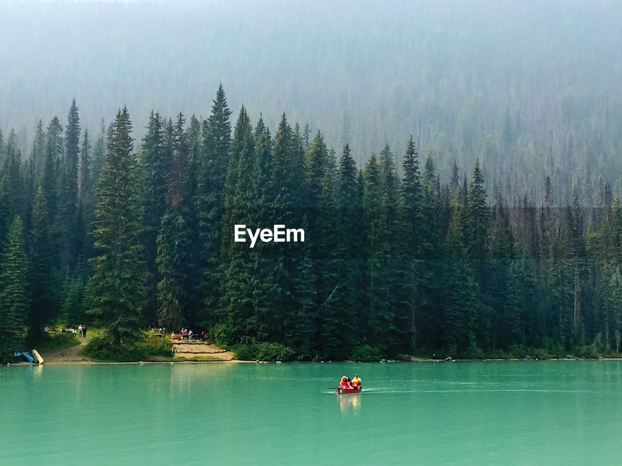 Scenic view of emerald lake against trees