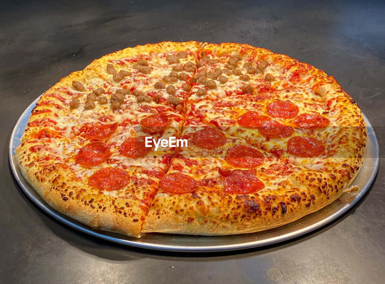 HIGH ANGLE VIEW OF PIZZA