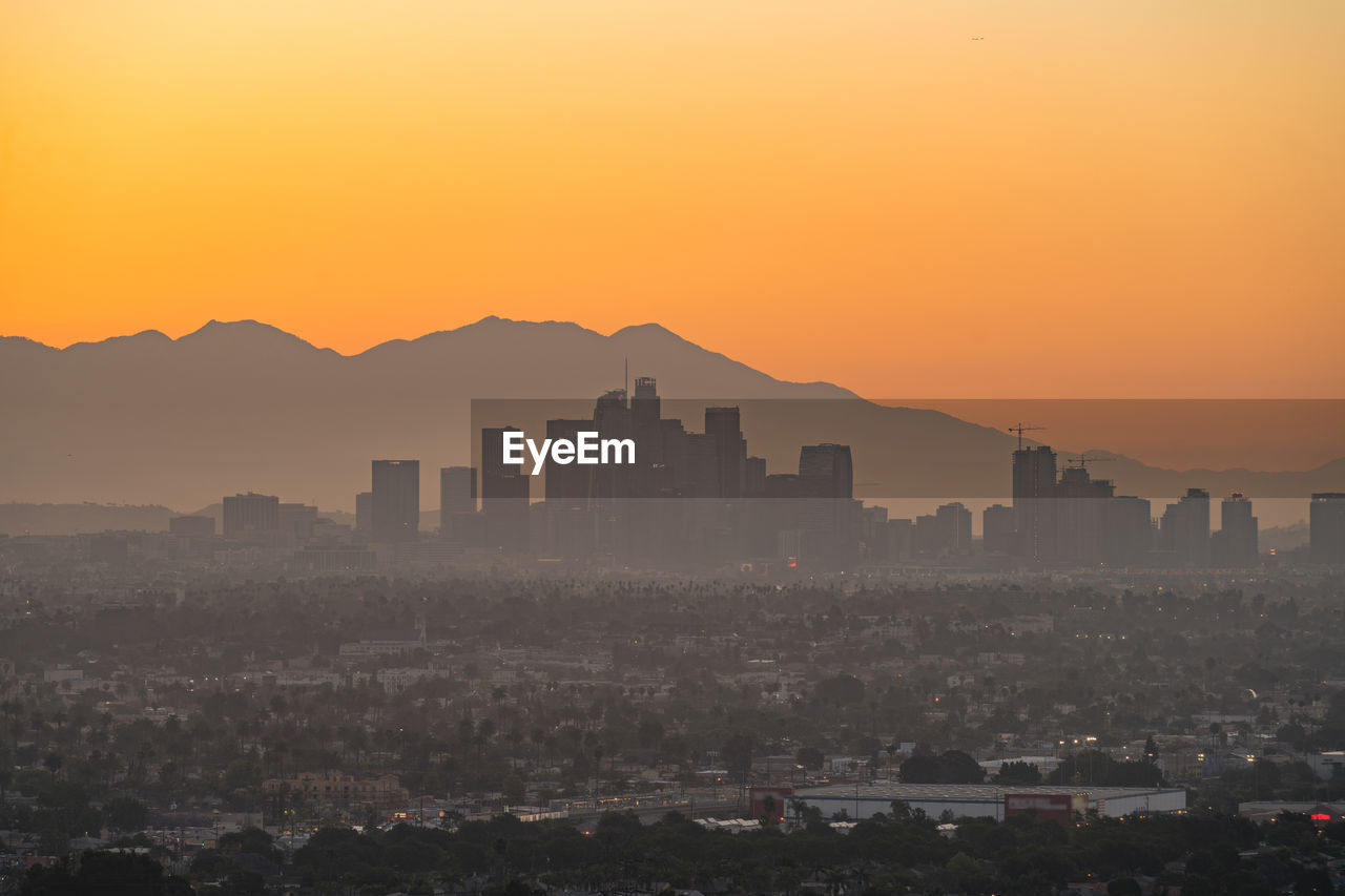 The skyline of los angeles usa before the sunrise