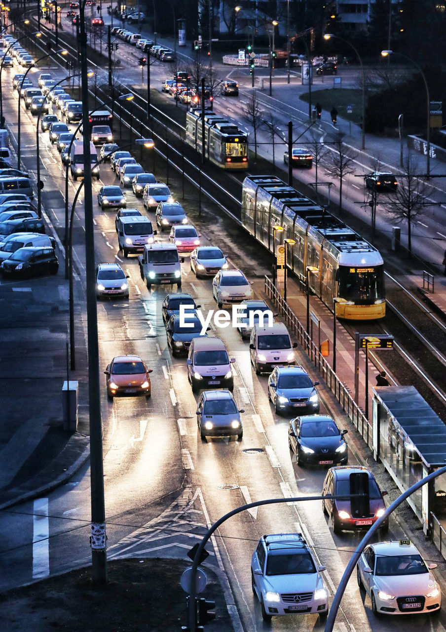 High angle view of vehicle on street at dusk