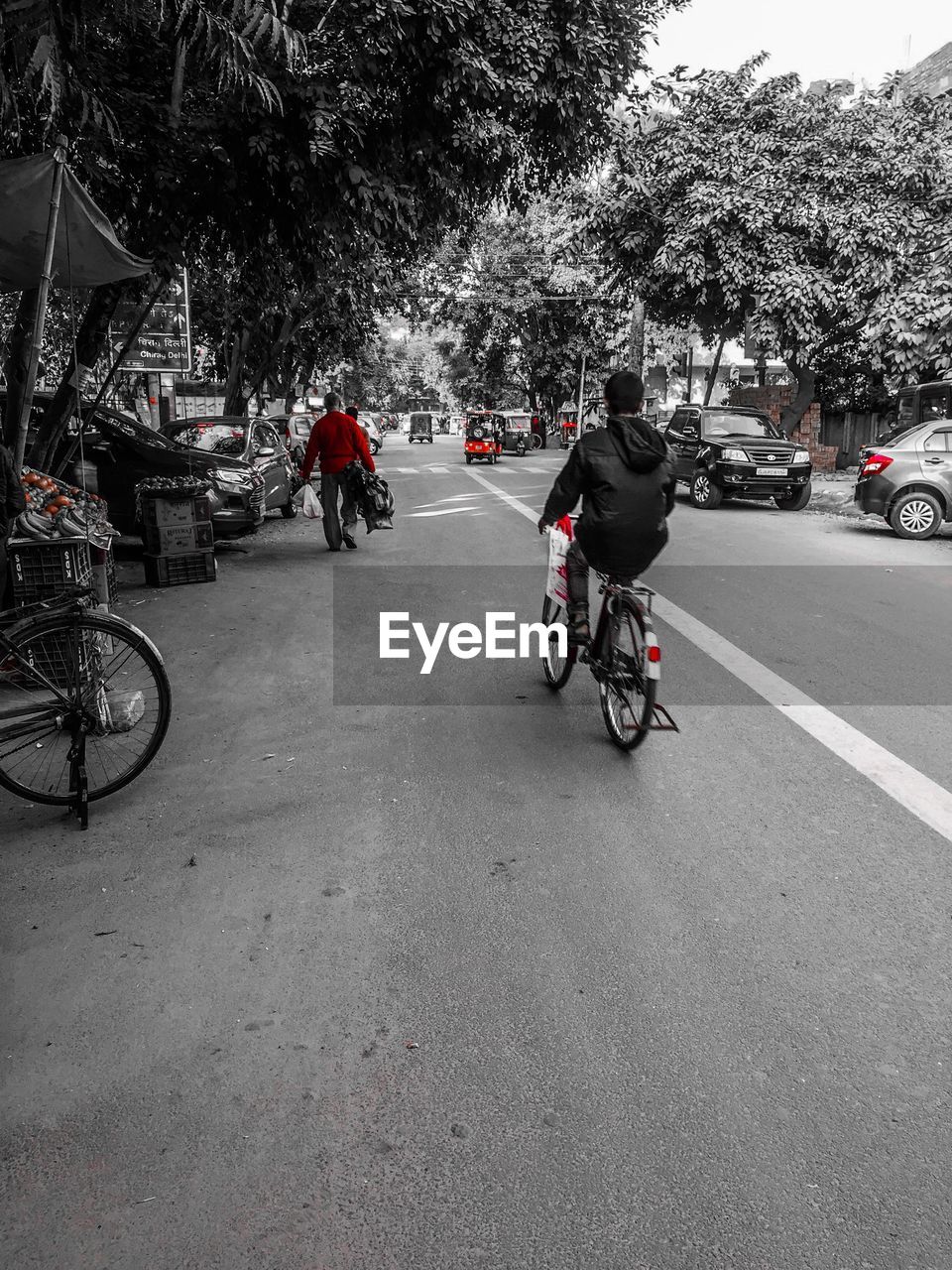 MAN RIDING BICYCLE ON ROAD