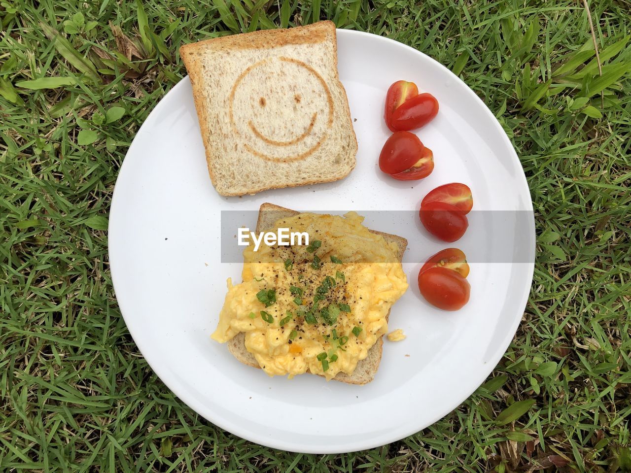 HIGH ANGLE VIEW OF BREAKFAST SERVED IN PLATE