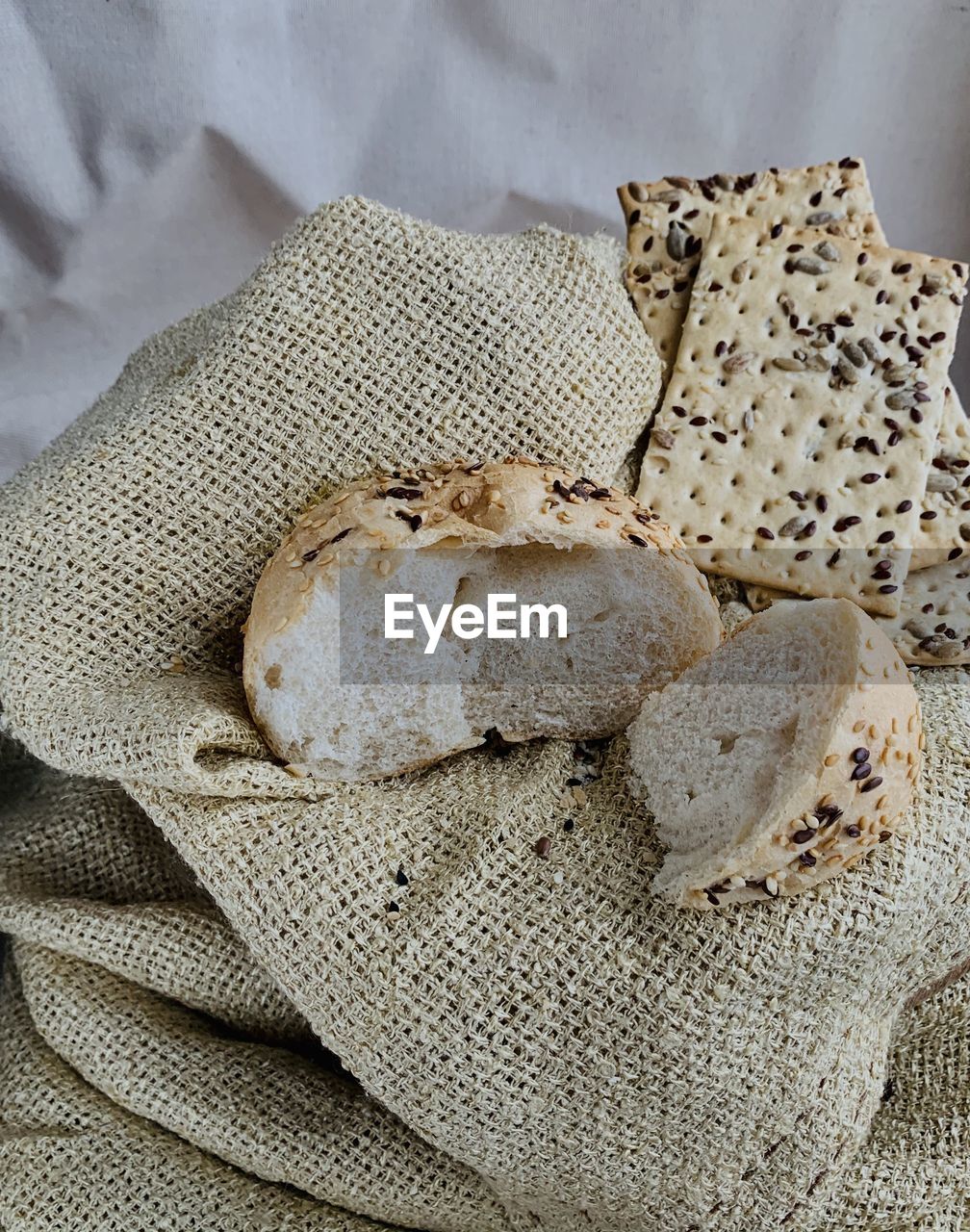 High angle view of bread on paper