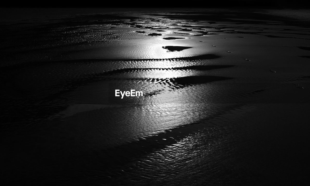 HIGH ANGLE VIEW OF RIPPLED WATER ON SEA SHORE