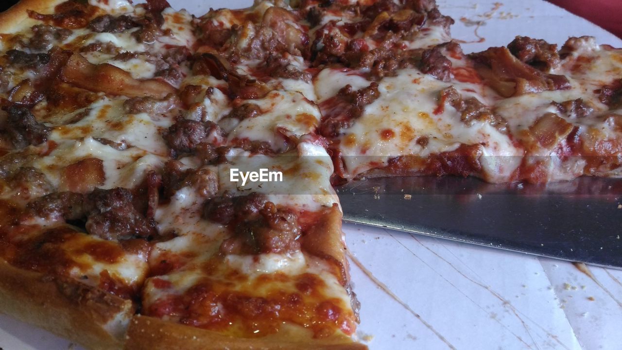 CLOSE-UP OF PIZZA ON TRAY