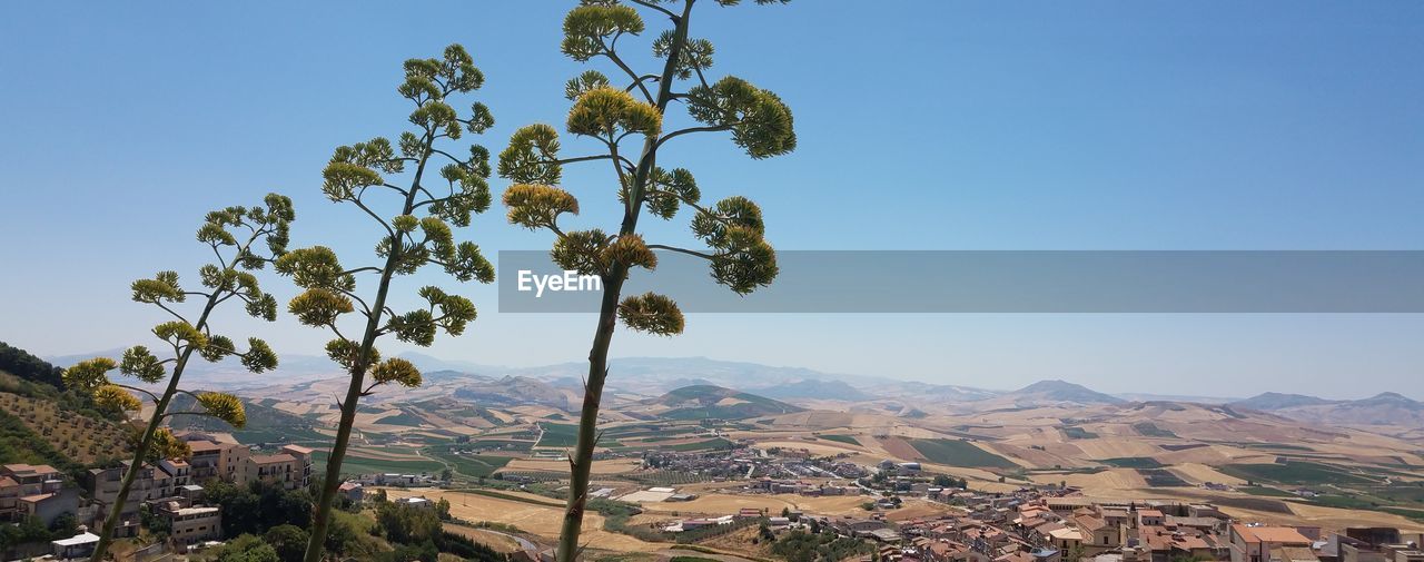 Architecture Beauty In Nature Clear Sky Day Landscape Mountain Mountain Range Nature No People Outdoors Scenics Sky Town Tree