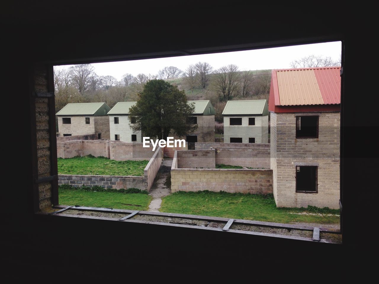 Buildings seen through window