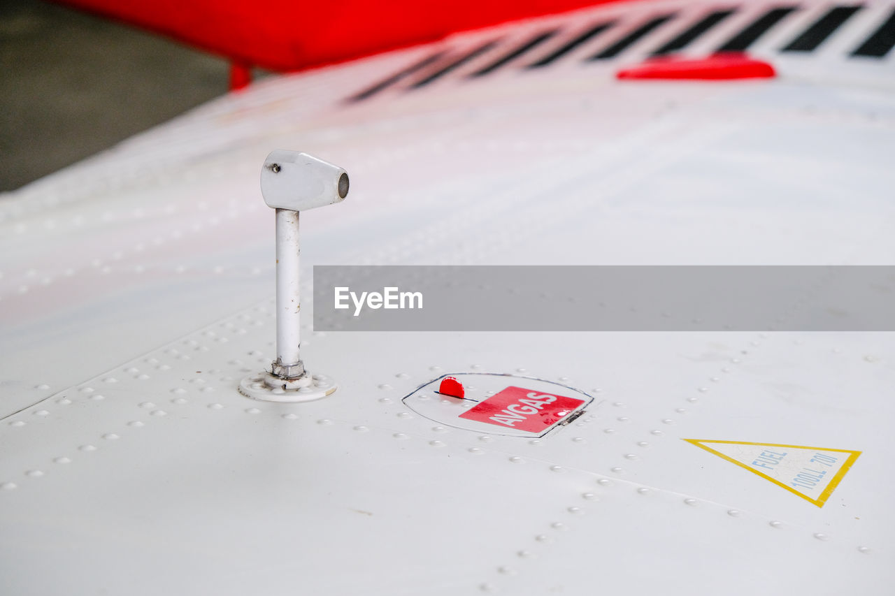 High angle view of airplane on table