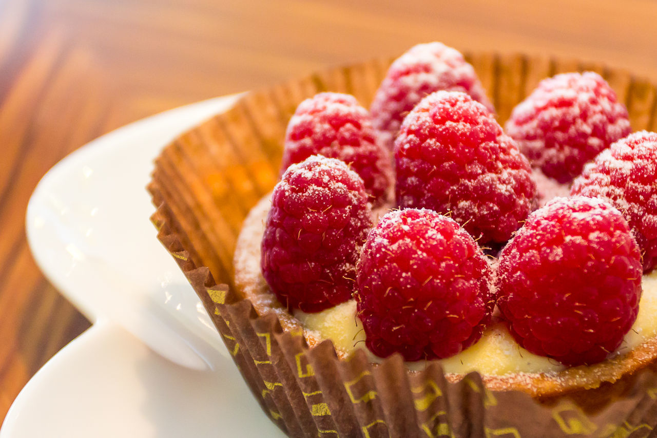 Close-up of served sweet pie in paper plate