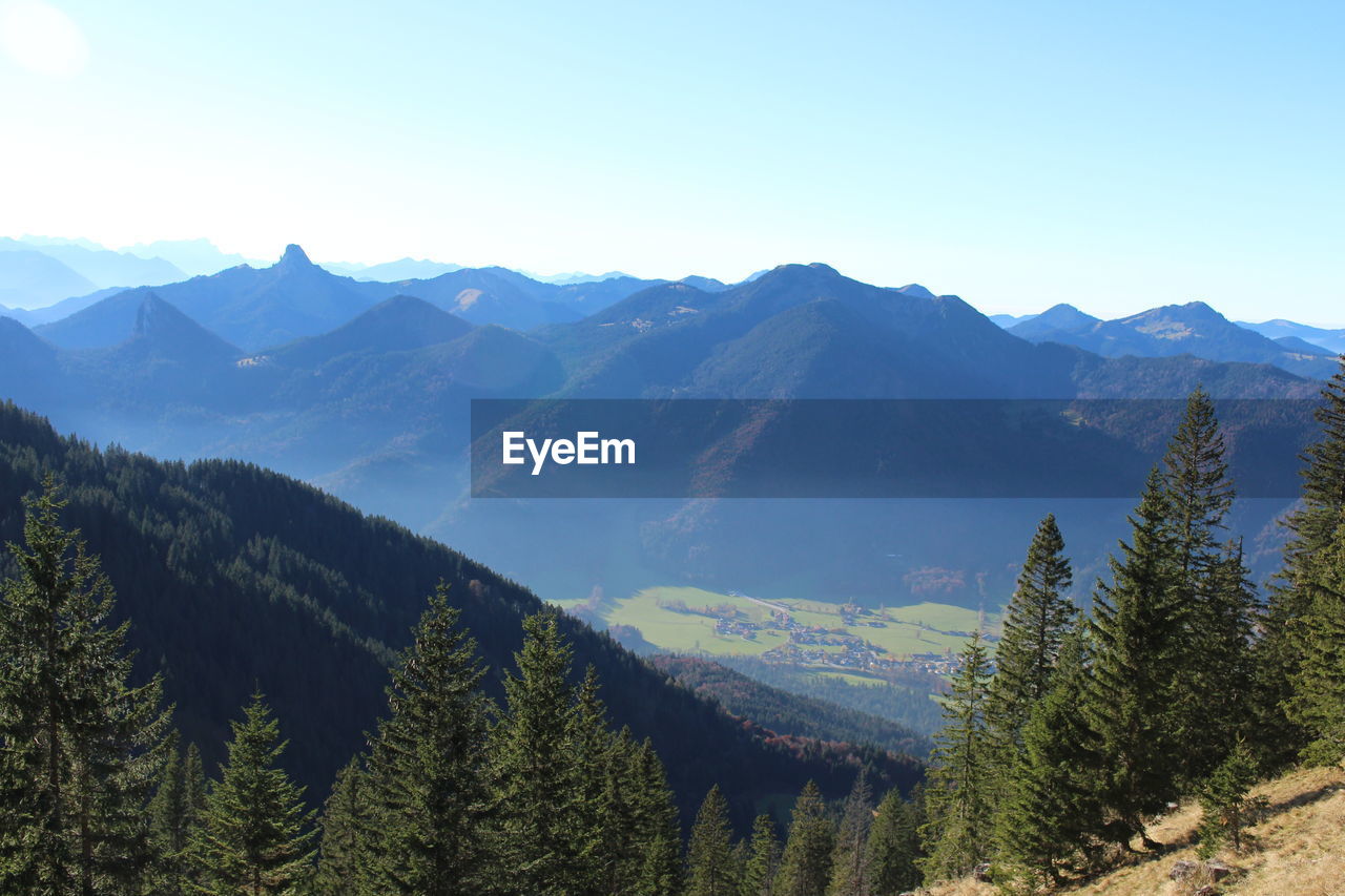 Scenic view of mountains against clear sky