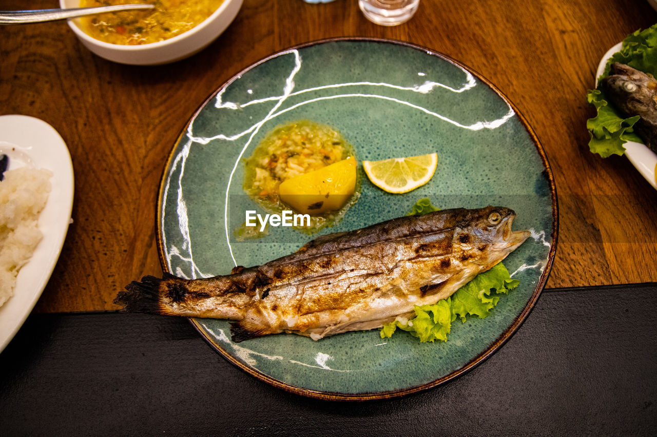 high angle view of food on table