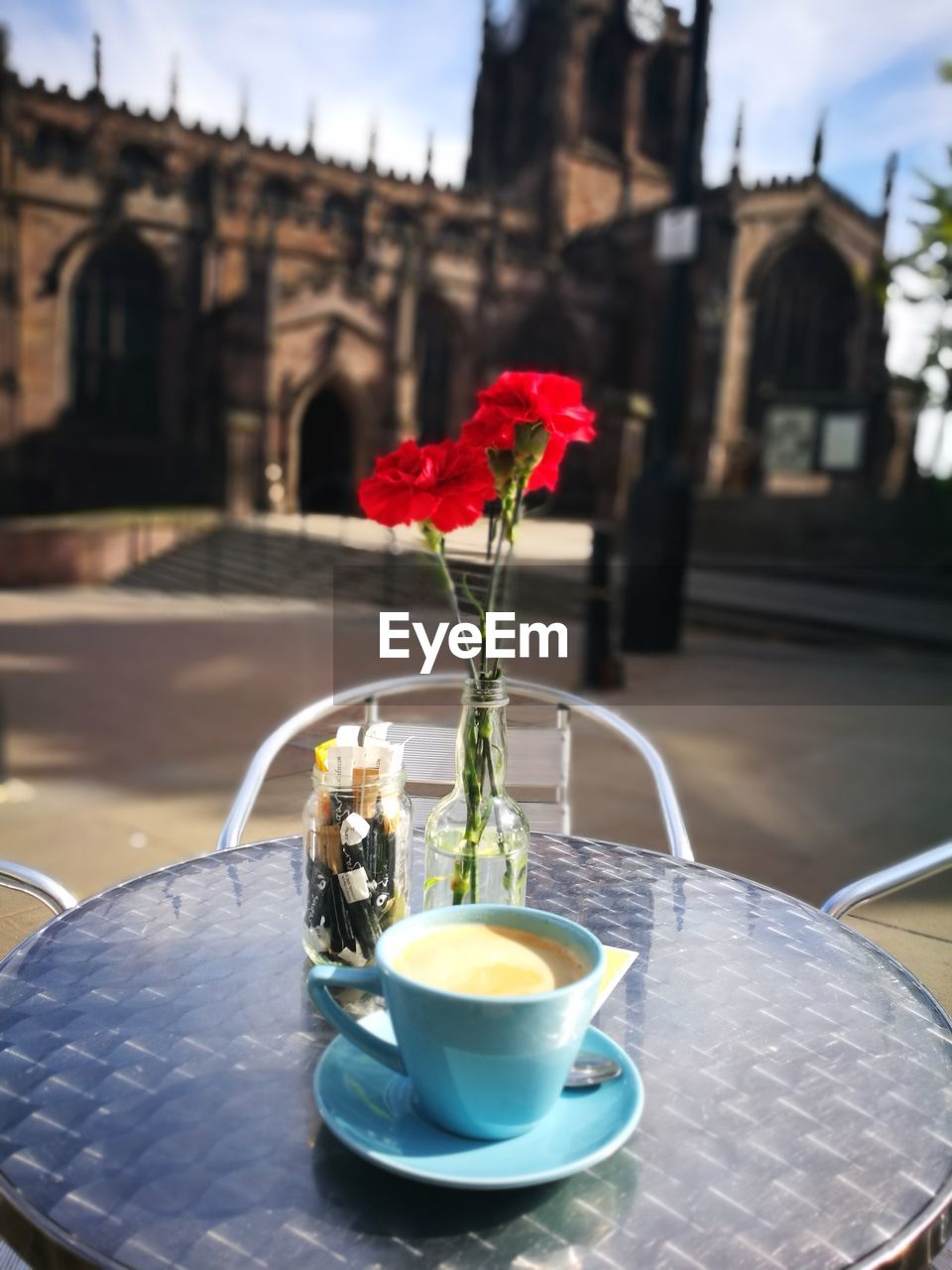 High angle view of coffee cup on table at caf�