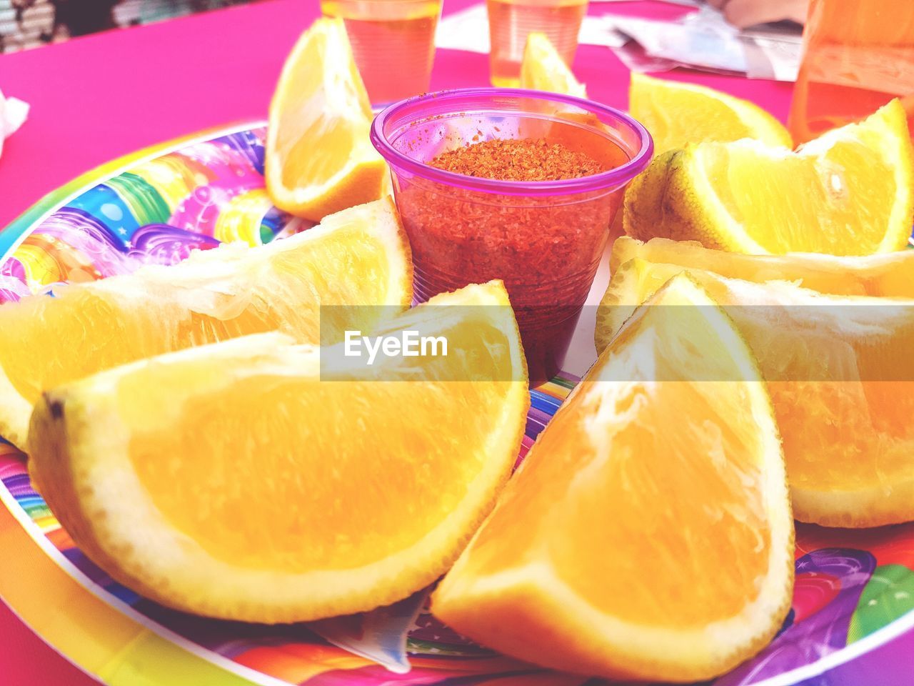 Close-up of orange slices on plate