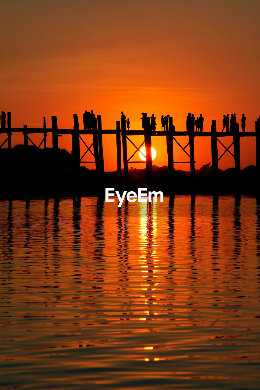 Silhouette of u bein bridge at sunset amarapura ,mandalay, myanmar.