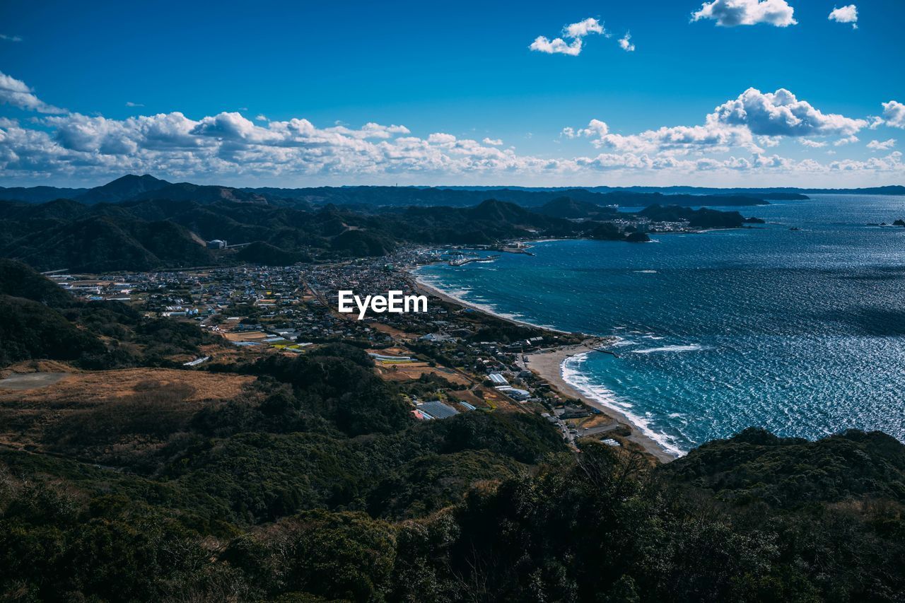 High angle view of seashore in japan