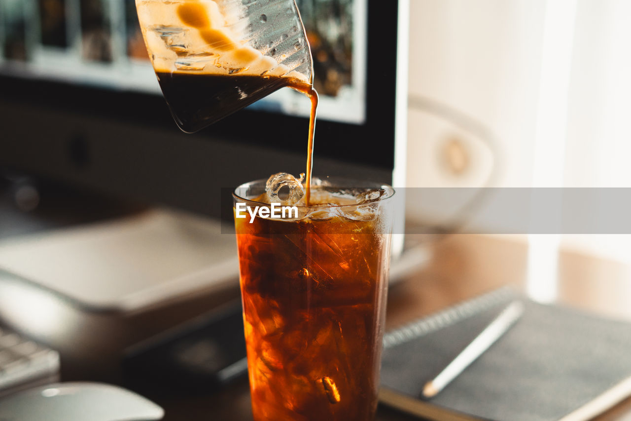 close-up of drink in glass