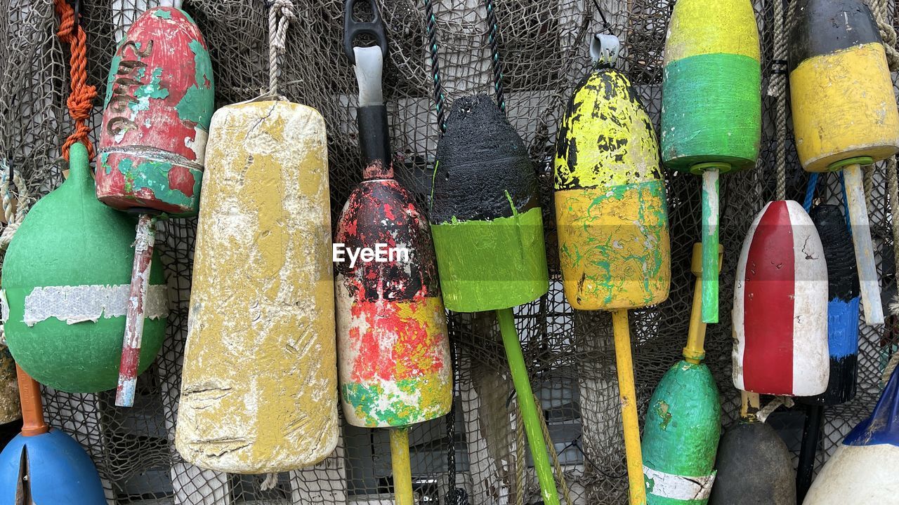 Colorful new england lobster buoys