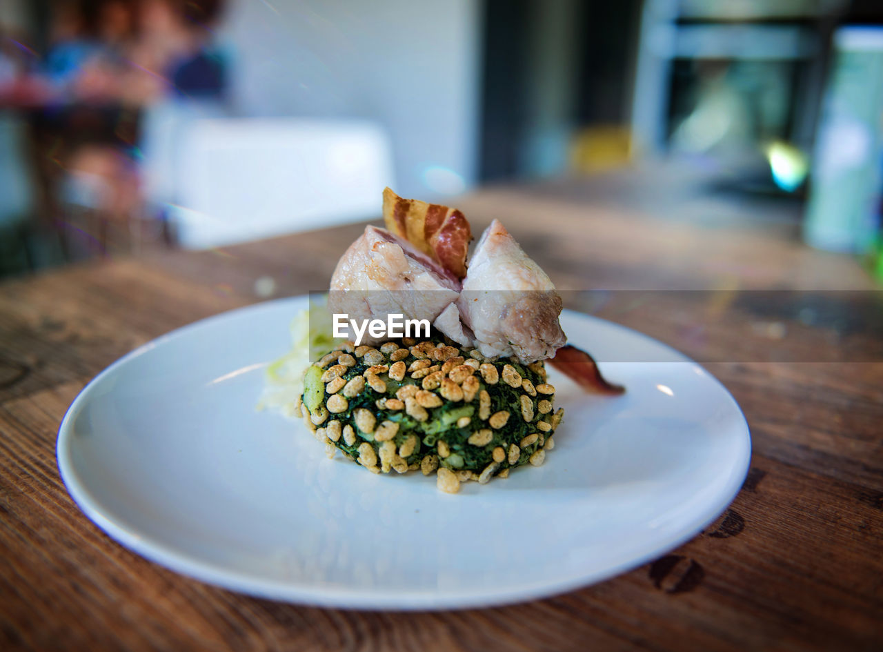 Close-up of food in plate on table