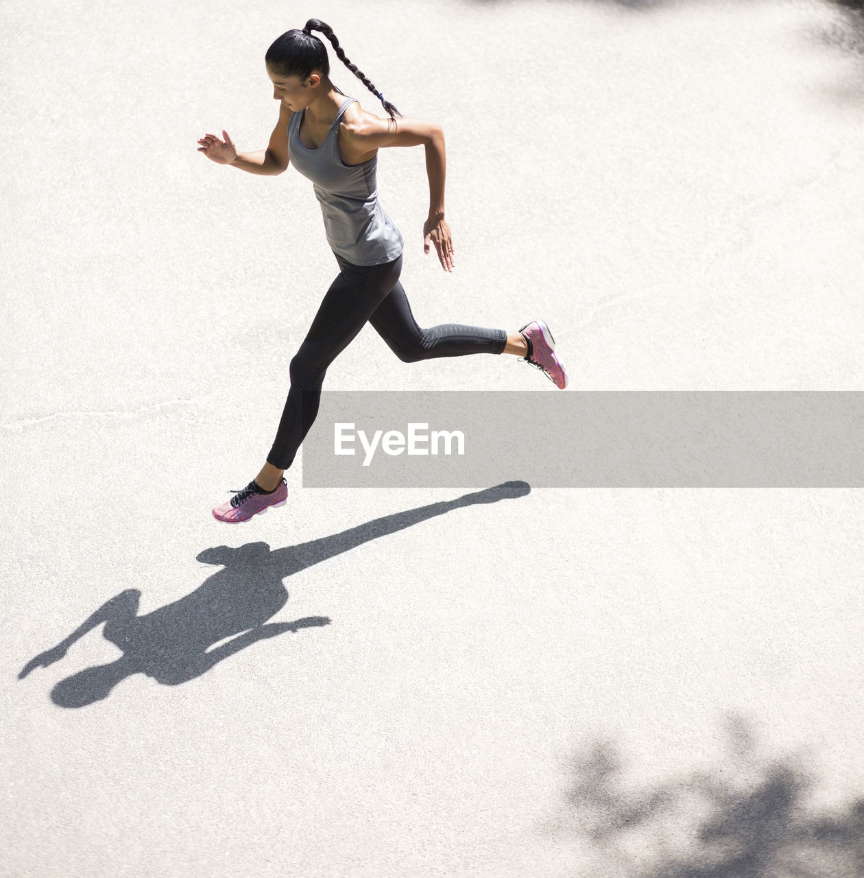 Top view of woman running