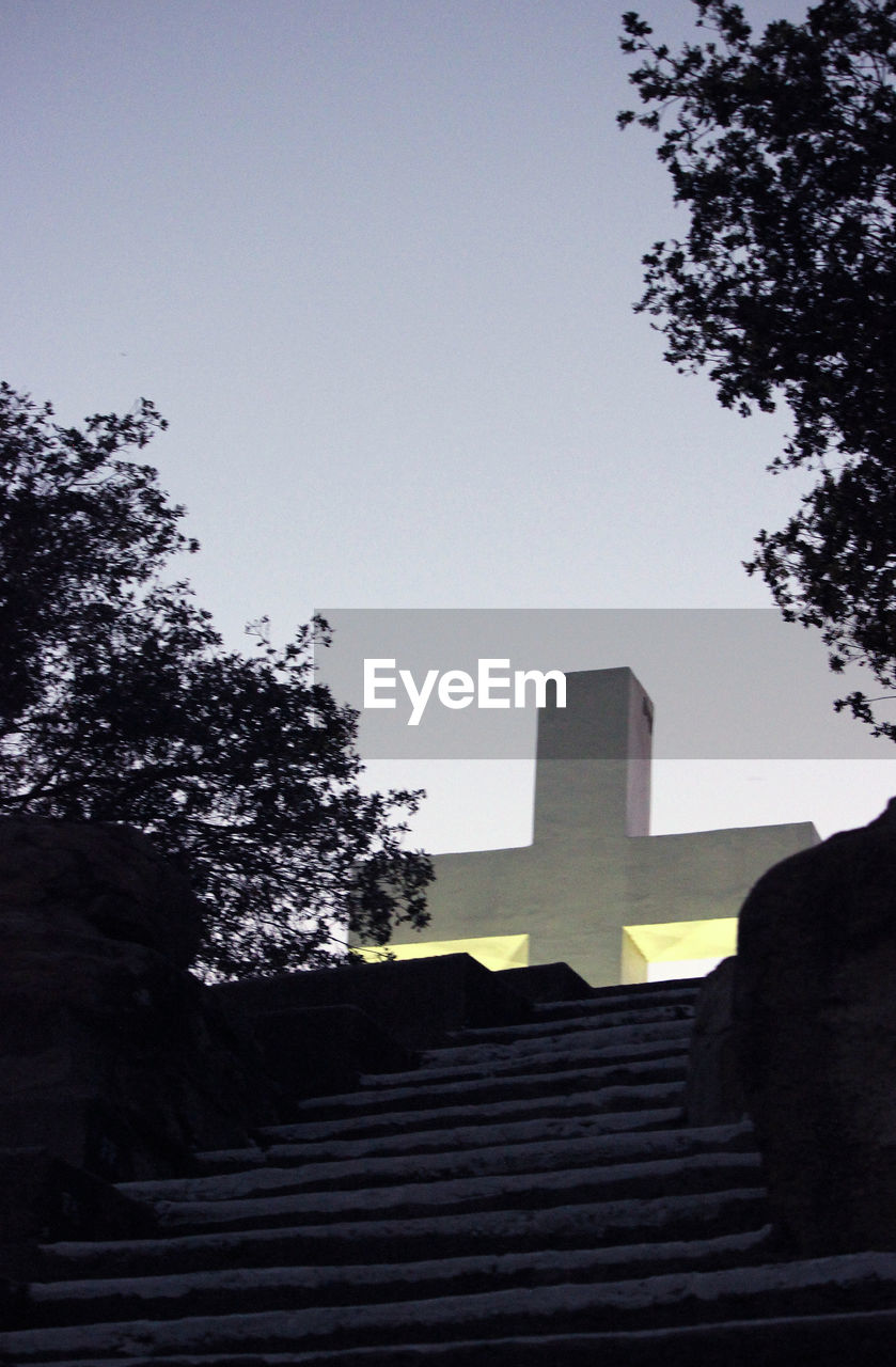 LOW ANGLE VIEW OF BUILT STRUCTURES AGAINST CLEAR SKY