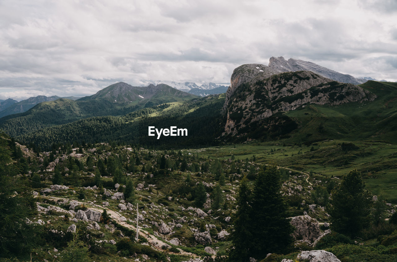 Scenic view of mountains against cloudy sky