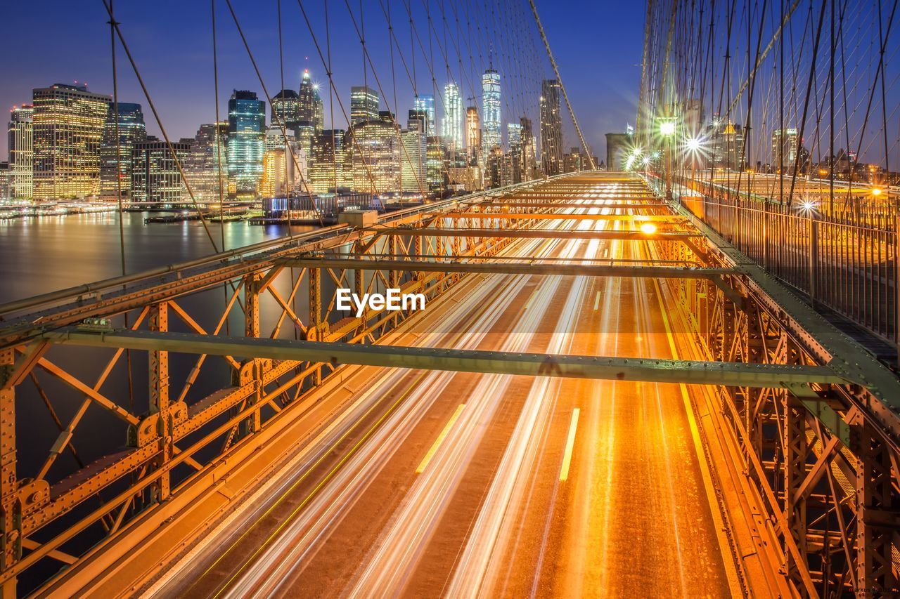 Light trails on bridge at night