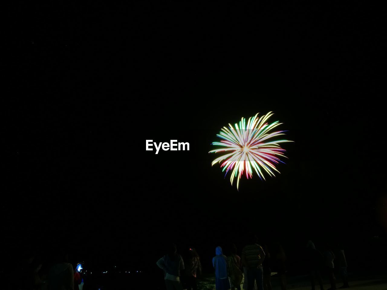 LOW ANGLE VIEW OF FIREWORKS DISPLAY AT NIGHT