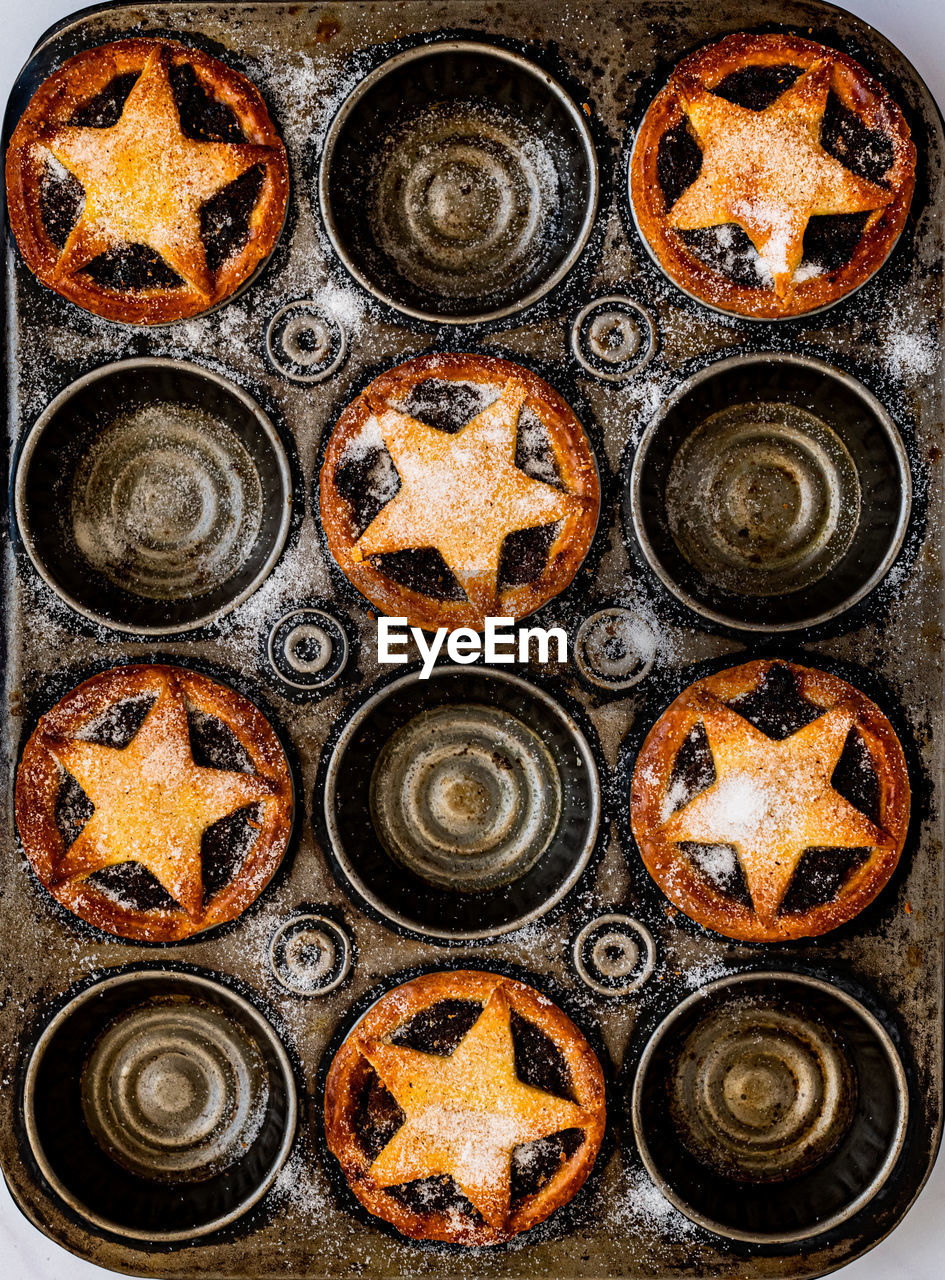 High angle view of christmas mince pies