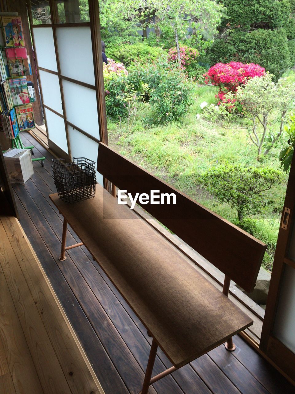 Empty wooden bench at home