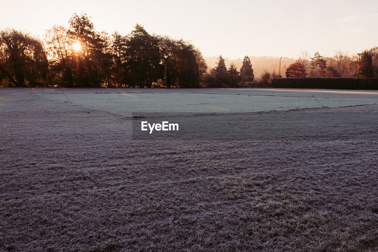 Scenic view of field against sky during winter