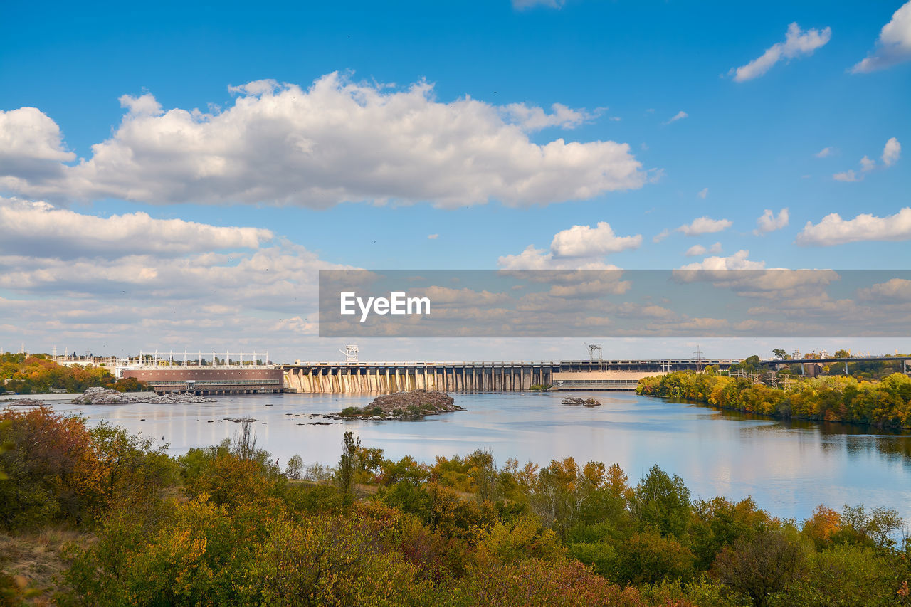 View of the dam across the dnieper in autumn